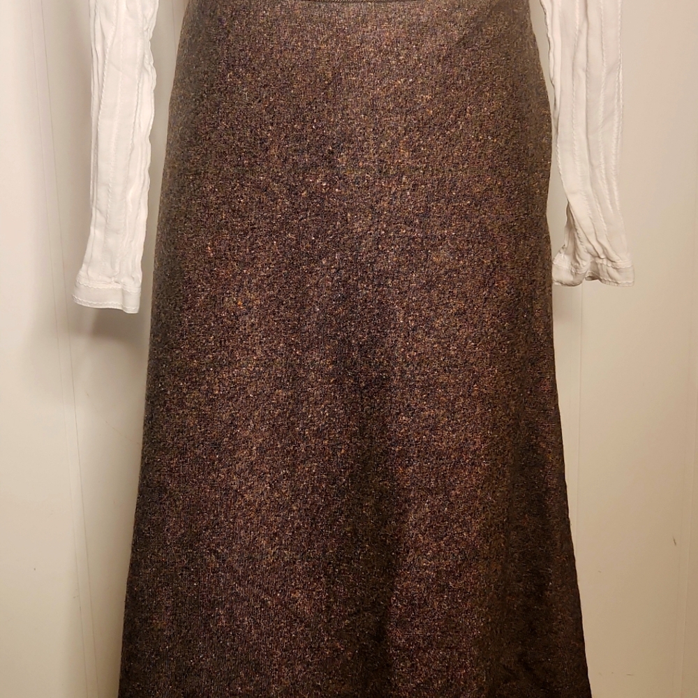 Kate Hill Silk Wool  timeless muted brown Office  preppy academia skirt